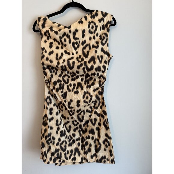 NWT Mango Leopard Print Asymmetrical Neckline Mini Dress Sz 4 [jb] - Picture 12 of 15